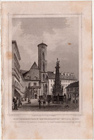 Szentháromság tere és Nagyboldogasszony egyháza, acélmetszet 1860, Hunfalvy Rohbock eredeti, metszet