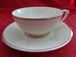 Pirken hammer in German porcelain, antique teacup + placemat, decorated with silver and red stripes. He has!