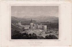Vajda - Hunyad (2), acélmetszet 1864, Hunfalvy, Rohbock, eredeti, metszet, Erdély, Vajdahunyad, vár
