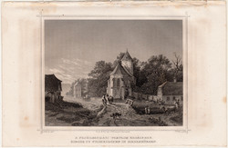 A fejéregyházi templom Erdélyben, acélmetszet 1864, Hunfalvy, Rohbock, eredeti, metszet, Erdély