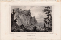 Detunata - Gola, acélmetszet 1864, Hunfalvy, Rohbock, eredeti, képekben, Erdély, bazalt, metszet