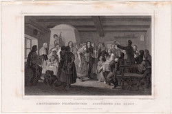 A menyasszony felköszöntése, acélmetszet 1860, Hunfalvy, Rohbock, eredeti, Hoffmeister, metszet