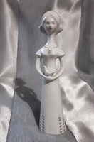 Aquincumi porcelán női figura diszkrét aranyozott mintával, jelzett, eredeti, kézzel festett