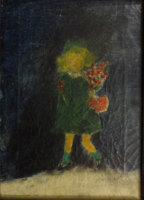 Anna Margit eredeti festménye: Lány virágcsokorral - leárazáskor nincs felező ajánlat