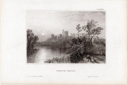 Windsor kastély, acélmetszet 1842, eredeti, 9 x 14, Anglia, Temze, Berkshire, metszet