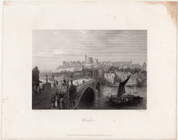 Windsor (4), acélmetszet 1850, eredeti, 11 x 16, Anglia, metszet, Temze, folyó, angol, kastély