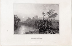 Windsor kastély, acélmetszet 1842 (8), eredeti, 9 x 14, Anglia, Temze, Berkshire, metszet