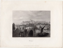 Windsor (10), acélmetszet 1850, eredeti, 11 x 16, Anglia, metszet, Temze, folyó, angol, kastély
