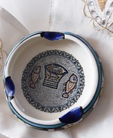 Arabic handcrafted ceramic ashtray, hand painted, fish pattern, original, flawless
