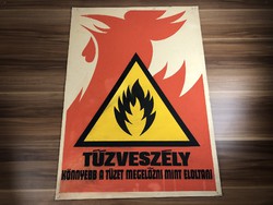 "Tűzveszély" munkavédelmi gyári ipari plakát poszter 1970-es évek ,nagy méret