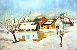 János Szűcs (1917 - 1995) Venice in winter ... Large spectacular oil painting!