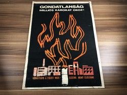 "Gondatlanság Milliós Károkat Okoz" munkavédelmi gyári ipari plakát poszter 1970-es évek ,nagy méret