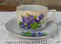 'IRIS' JP Fine Porcelain - 4 darabos  ibolyás teás-kávés porcelán csésze ,csészealj  + ajándék 