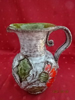 German glazed ceramic jug, hand-painted, height 20.5 cm. He has!
