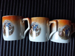 3 db Antik Zsolnay mitológiai zsáner jelenetes  ká​vé​s csésze, luszter zománcos diszites