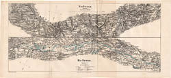 Duna térkép 1881, I. és II. szakasza, Villingen, Erbach, Ulm, Donauwörth, Ingolstadt, folyó, Európa