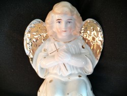 Antik imádkozó porcelán angyal, házi oltár, asztaldísz,