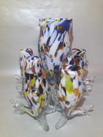 Mid century Fulvio Bianconi tulajdonított spatter üveg kiöntő + 6 pohár italos készlet halas készlet