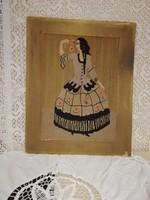 Eladó antik biedermeier tűgobelin kép Spanyol Lány!