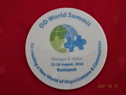 Herend porcelain plaque with world summit inscription, diameter 8.8 cm. 8877 Jel. He has!