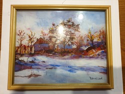 Soldier Bálint's painting 20x25 winter landscape for sale from a legacy.