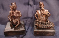 Afrikai zenész pár bronz kézimunka kisplasztika