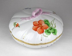 1D575 Hatalmas rózsaszín masnis Herendi porcelán bonbonier