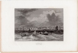 Liverpool, acélmetszet 1863, eredeti, 11 x 17 cm, Anglia, kikötő, angol, hajó, metszet