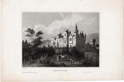 Abbotsford, acélmetszet 1858, Meyers Universum, eredeti, 10 x 14 cm, Tweed, Anglia, Walter Scott