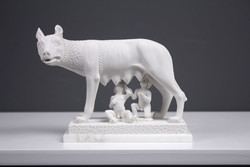 Capitol Wolf - Myth of Romulus and Remus - White Marble Statue / 20 cm