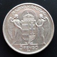 Horthy ezüst 5 Pengő, 1939