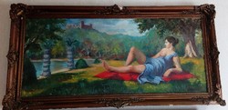 Régi, hatalmas, Thorma jelzésű festmény fekvő női alakkal