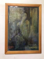Sebestyén János (1957- )festőművész gyönyörű 'Misztikus Hölgy' festménye Vegyes technika kartonon