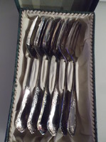 Cutlery - 6 pcs - silver-plated - marked - antique - Austrian - cookie fork - 14.5 x 2 cm - in box