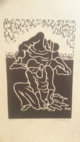 FARKASHÁZY: Befejezés (1947, linómetszet 30x20 cm) fekete-fehér
