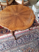 Antik barok intarziás kerek asztal 80x62 cm magas