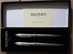 Elegant brand new Balmain set with ballpoint pen and fountain pen plus insert,a great gift in silver