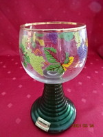 Glass wine glass with green pattern - bunch of grapes, green base, height 15.5 cm. He has!
