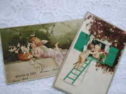 2 db angyalkás antik képeslap, litho/litográfia, angyal, 1901-1928