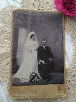 Antik, magyar kabinetfotó/keményhátú  fotó, esküvői fotó, Arad Ruhm Ödön műterme 1800-as évek vége