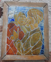 Régi csempe mozaikkép- csempemozaik -  Anya gyermekével ( Anyák napi ajándéknak is)