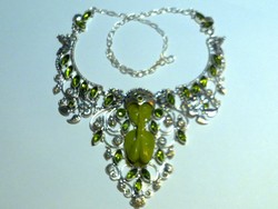 Smaragd zöld  cirkónia drágaköves ezüst balinéz etnikai kézműves nyaklánc collier