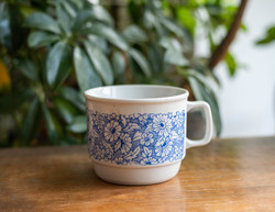 Zsolnay retro porcelán bögre kék virágos mintával - kakaós csésze