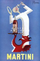 Vintage martini likőr alkohol szeszes ital reklám plakát reprint nyomat angyal ördög tálca pohár