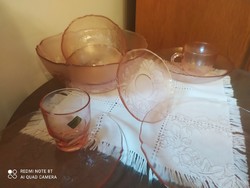 Vintage Jénai üveg étkészlet, rózsaszínszínű , sok darabos