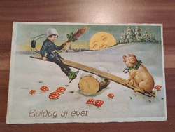 Antik újévi képeslap 