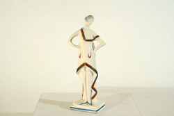 1930. Sitzendorf Art Deco Figura 17,5cm Nő Lány Porcelán Szobor Hibátlan