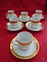 Hollóház porcelain, gold-edged, six-person coffee set. He has!