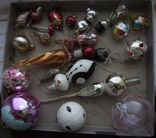 Antik üveg karácsonyfa dísz gyűjtemény - ritka darabokkal, pingvin, lant, gomba, stb...