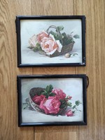 2 Framed, glazed lithographs? - Lithographed images - rose baskets, lithograph, print